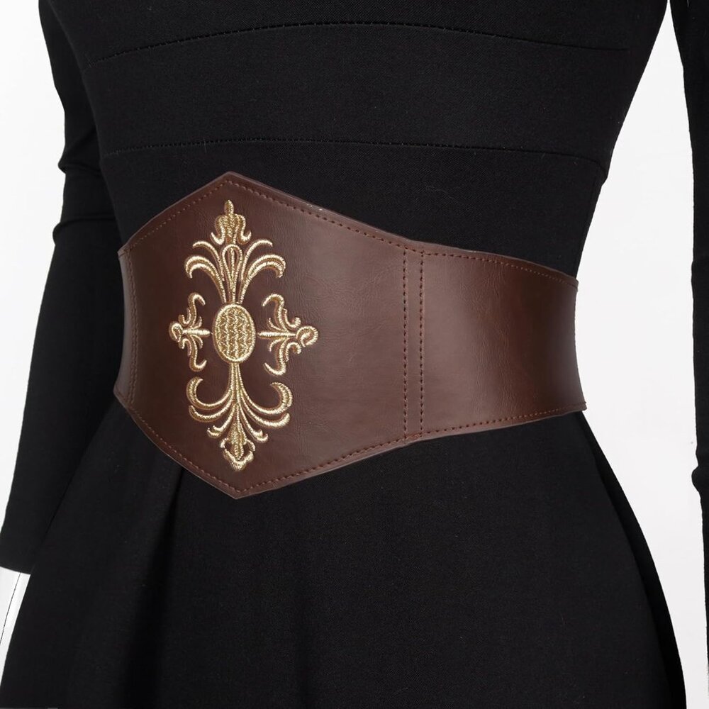 Women Viking Corset Belt Renaissance Cinch Belt Halloween Medieval Pirate Brown - Picture 8 of 8